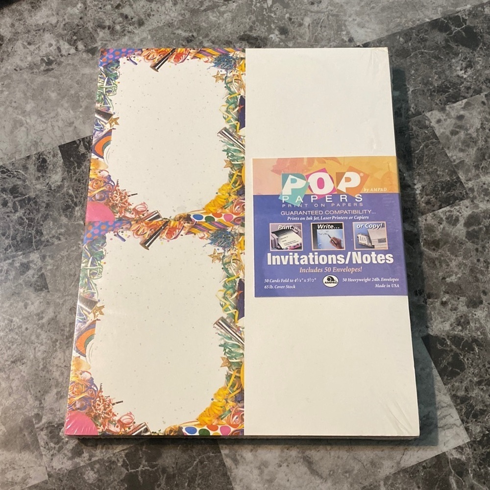 AMPAD 50 Count Invitation Paper/Envelopes (Party Favors) - Size 4.5 x 5.5 Inches